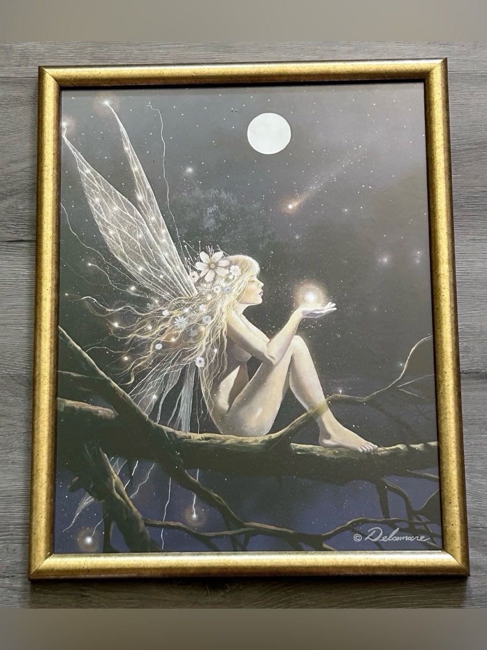 David Delamare Signed Fairy Moon Print – Framed & Matted Fantasy Art 14.5x12